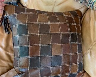 $55~ Stetson custom designed patchwork leather pillow 