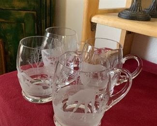 $48~ SET OF EIGHT ETCHED MUGS 