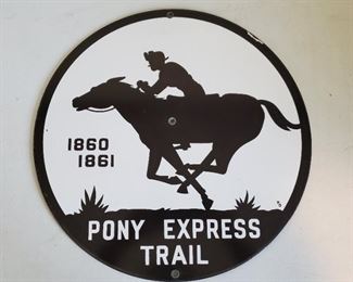 Pony Express heavy enameled metal plaque, 1961 anniversary.