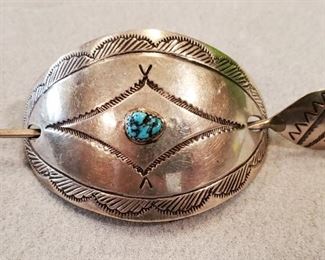 Navajo Silver & Turquoise Stick Hair Barrette by William Douglas
