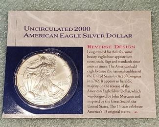 Uncirculated 2000 American Eagle silver dollar