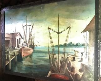 Antique framed oil on canvas signed F. Hampton