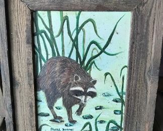 Original racoon art signed and framed