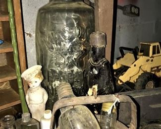Huge Mason jar, other vintage bottles, more
