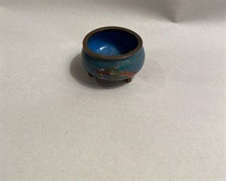    $15       C103  Cloissone round turquoise dish,  2" h, with stand