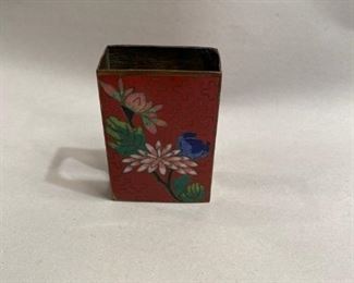 $15                   C102  Red Enamel Cloisonne Match Box   Cover 4 " h