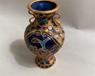 $10.  C105   Small  Cloisonne double handled vase ,  3.5" h
