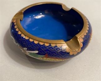 $15             C108   Cloissone Blue Enamel Ashtray,  3.5" dia. with stand