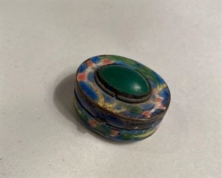 $25    C113   Tiny  Cloisonne vintage dresser box 2” h  w/ stand