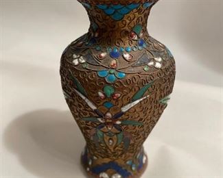 $10            C 115 Cloissone Vase  with wide
                    rim 5” h  with stand