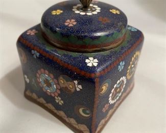 $45.       C118      Cloissone covered ink well /  finial,  and stand  4.5” h