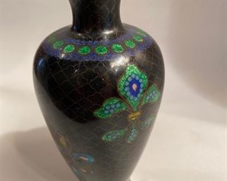 $20           C123  Cloisson Vase with  green design, 6.5 h