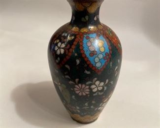 $15      C129     Cloissone Vase w/wide rim and floral design, 5”h