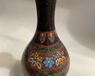 $25.       C125 Cloissone Brown Bulbous vase/ wide rim 8”h