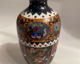 $25     C126   Cloissone Vase with wide rim, geometric design 6”h