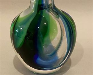 $20                   AG 201  Swirled Art glass Vase, signed 
                            Koita, 3 " h