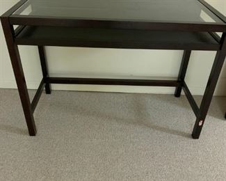   $75          SW 1813  Glass top sofa table, 44” w x31” h