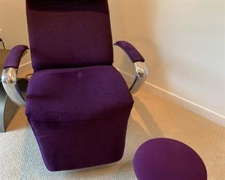 $650.         SW 730.        Schillig  adjustable lounge chair with w/ matching stool, 43” h