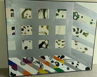 $100   (as is)                SW 4277   Oil on Canvas painting  signed on back Karen Gunderson, minor spots on front of painting, 60" w x 50" h