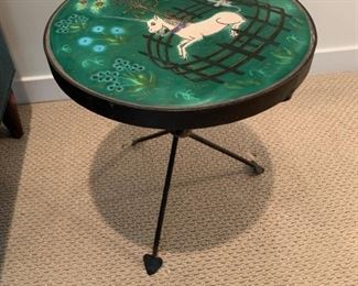$50        SW 728   Wrought Iron & Ceramic round table 
                 with Unicorn, 14" diameter, 17" h