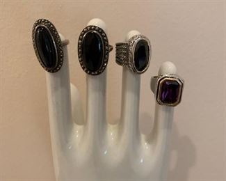 Left to right       Ladies Costume Rings (a) $12 Black Opal    (b) $12 Black Opal, (c) $15  Black opal ; (d) Purple stone  $10 