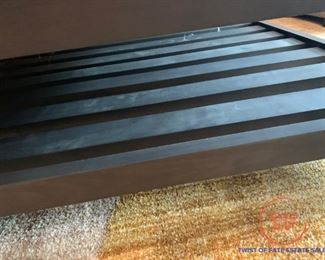 FREESTYLE COLLECTION Leather Topped Ottoman With Nailhead Trim and Wood Base