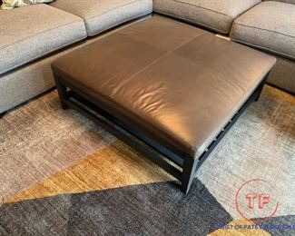 FREESTYLE COLLECTION Leather Topped Ottoman With Nailhead Trim and Wood Base