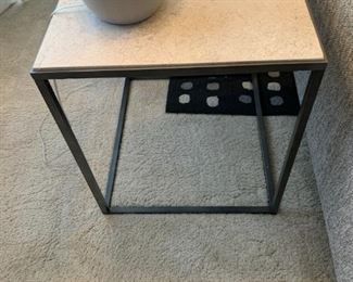 Square Marble Topped Side Table with Cast Iron Base