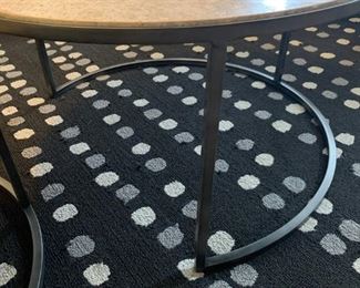Round Marble Topped NESTING TABLES with Cast Iron Bases