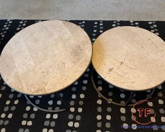Round Marble Topped NESTING TABLES with Cast Iron Bases