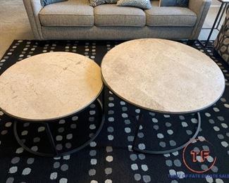 Round Marble Topped NESTING TABLES with Cast Iron Bases