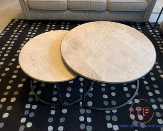 Round Marble Topped NESTING TABLES with Cast Iron Bases