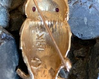 14k GOLD Owl Pin