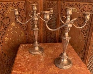 STERLING Silver PAIR 3 Lit Candelabras by CROWN