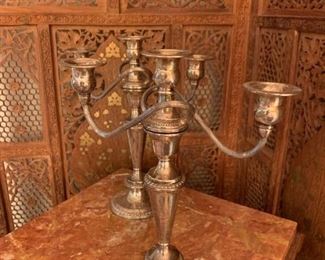 STERLING Silver PAIR 3 Lit Candelabras by CROWN
