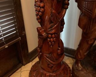 Hand Carved Grape Vine Pattern Wood Stand