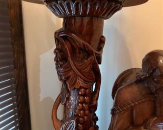 Hand Carved Grape Vine Pattern Wood Stand