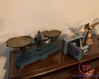 Vintage Cast Iron Scale with Brass Weight Plates