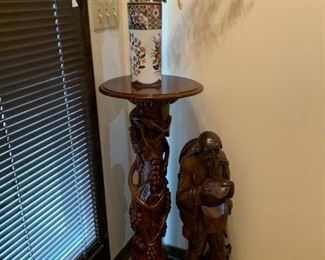 Hand Carved Stand and Hand Carved Figural Statue
