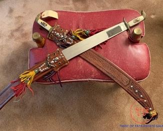 Set of 2 - Panamanian Machetes with Decorative Leather Sheaths 