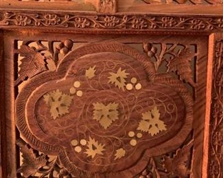 Oriental Themed TEAK WOOD Screen with Brass and Bone Inlay - 4 Panels (Separated)