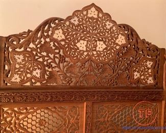 Oriental Themed TEAK WOOD Screen with Brass and Bone Inlay - 4 Panels (Separated)