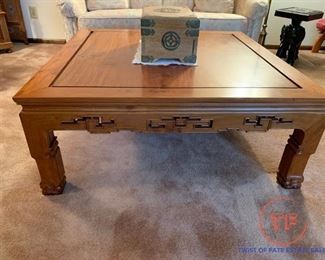 Large Oriental Themed Wood Coffee Table