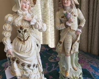 Pair Victorian bisque figurines