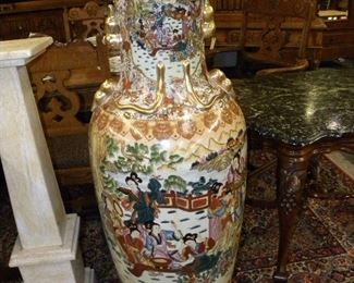 #2 MARBLE PEDESTAL AND 5' TALL ORIENTAL VASE