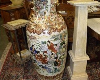 5' TALL ORIENTAL VASE AND MARBLE PEDESTAL
