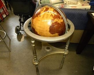 WORLD GLOBE INLAYED WOOD  ON STAND GLOBE IS MADE OF WOOD