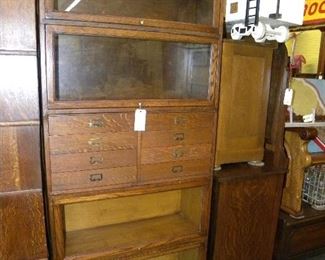 OAK BOOKCASE WITH 8 FLAT FILE DRAWERS