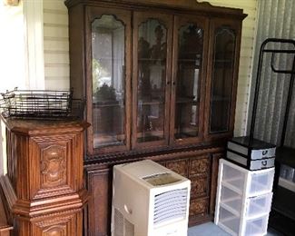 One of two hutches, two lamp tables, plastic storage drawers
