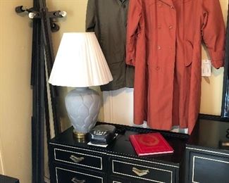 Two nightstands - matches dresser, coats and lamp
